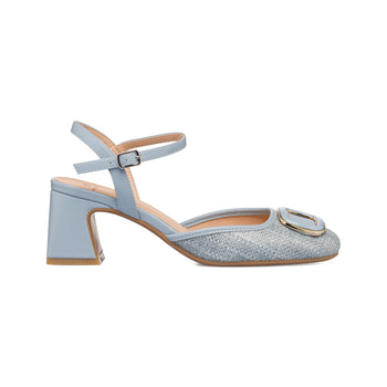 Décolleté slingback azzurre con morsetto e tacco a blocco 6 cm Swish Jeans, Donna, SKU w021000741, Immagine 0